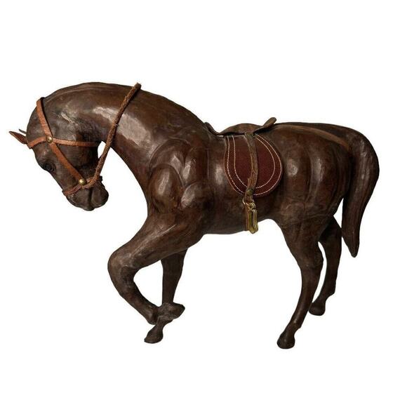 Vintage 1970s Leather Horse Figure Equestrian Sculpture Tablescape Shelf Sitter - Picture 1 of 9
